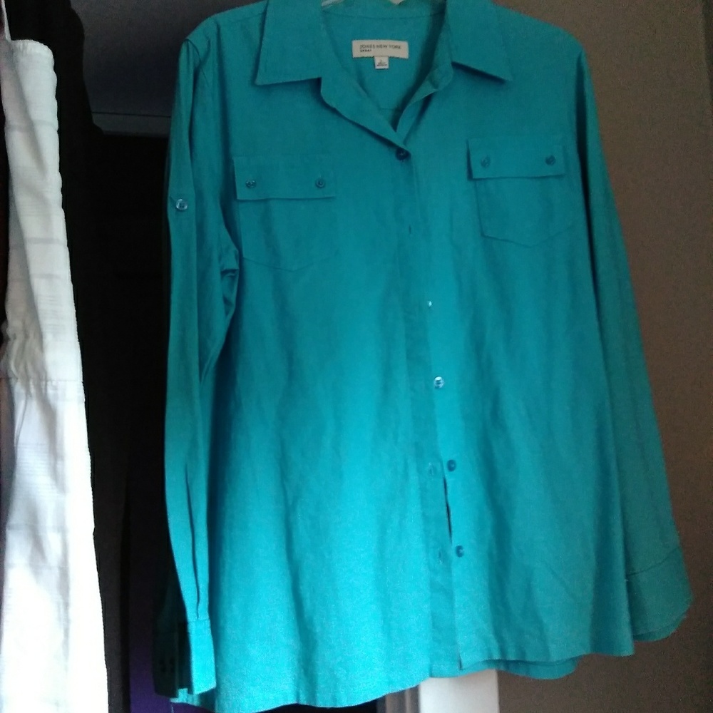 Jones New York teal button down blouse